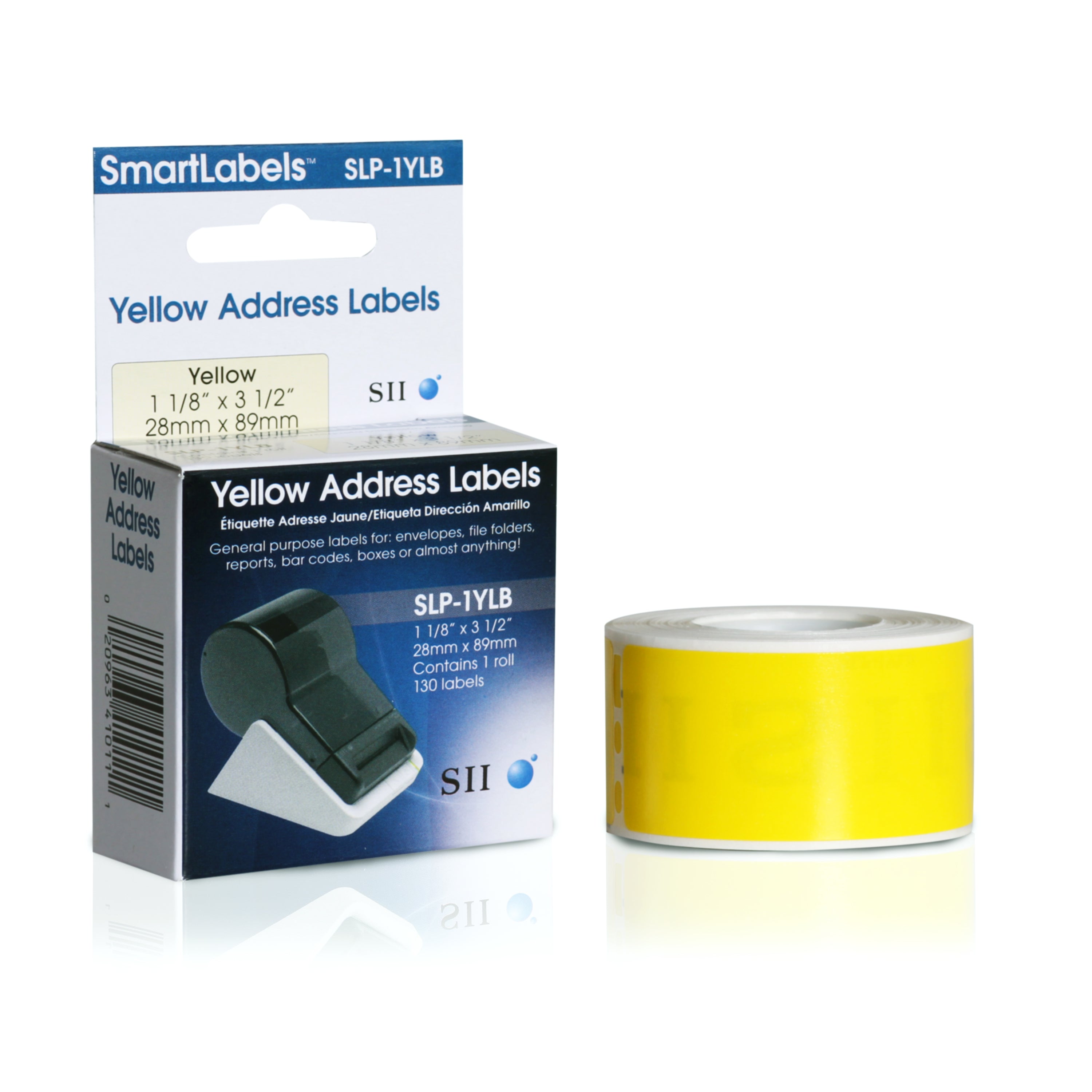 Seiko Instruments SLP-1YLB – Etiketten (Rolle) 89 × 28 mm – Papier, gelb – permanent haftend – 130 Etiketten/Rolle