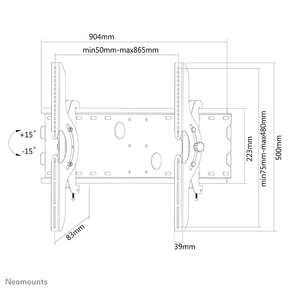 Neomounts PLASMA-W200 – Wandhalterung, neigbar, für 37–85″, VESA 200×200–865×480, bis 100 kg, silber