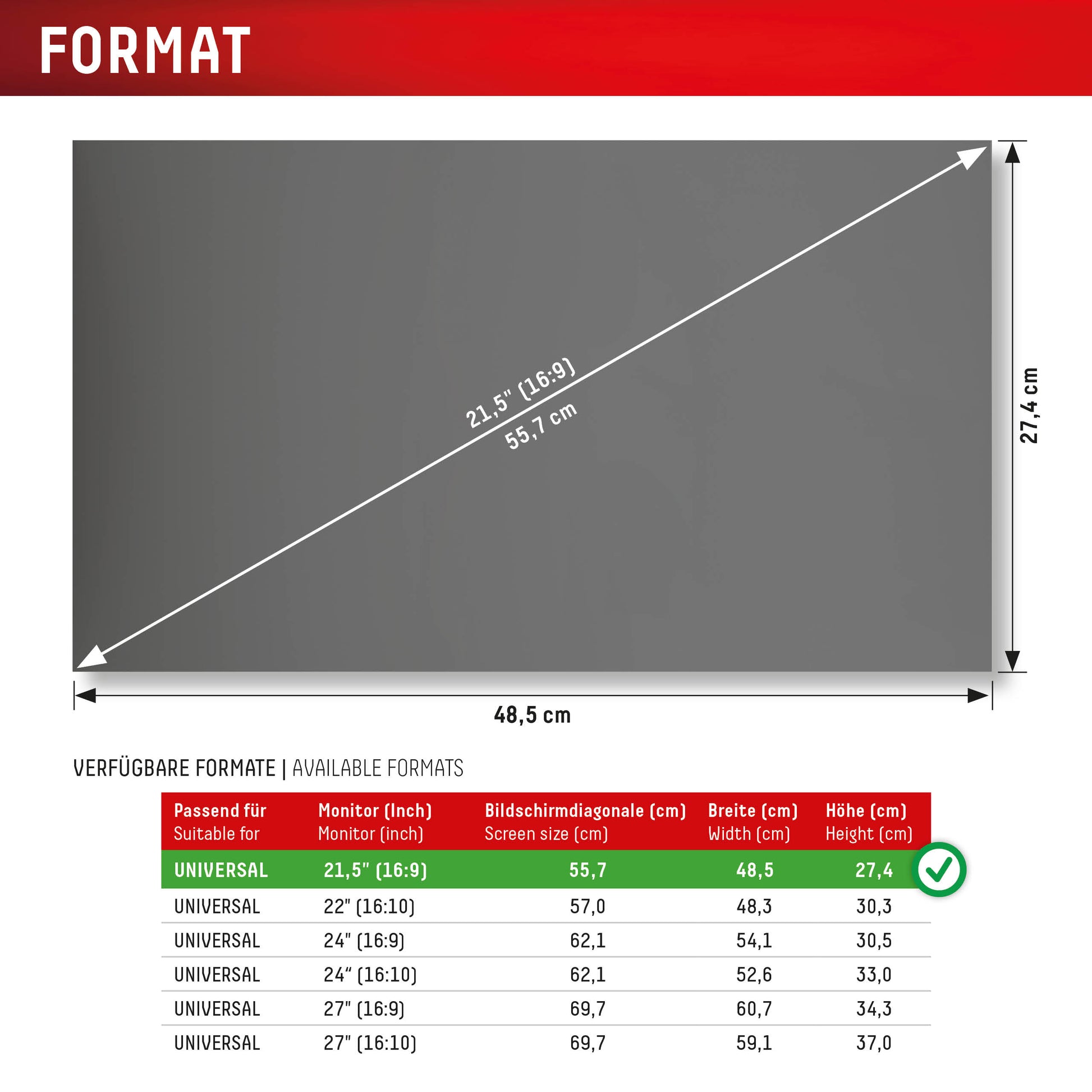 Displex Magnetischer Blickschutzfilter für Monitor 21,5", 16:9 – 485 × 274 mm, 2-Wege