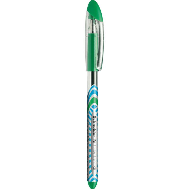 Schneider Schreibgeräte Schneider Slider Basic XB Kugelschreiber – Grün, Deckel, Gummi, Transparent, dokumentenecht