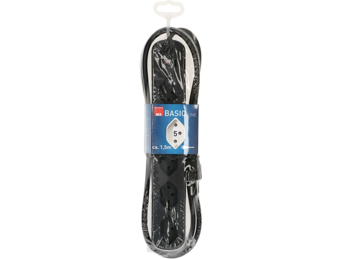 Max Hauri AG Steckdosenleiste, 5×T13, mit Schalter, 1,5 m, IP20, Eingang T12 – Silber