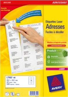 Avery L7163-40 – Etiketten A4 99,1 × 38,1 mm – Papier, weiss – Laser – 14 pro Blatt, 40 Blätter (560 Stk.)