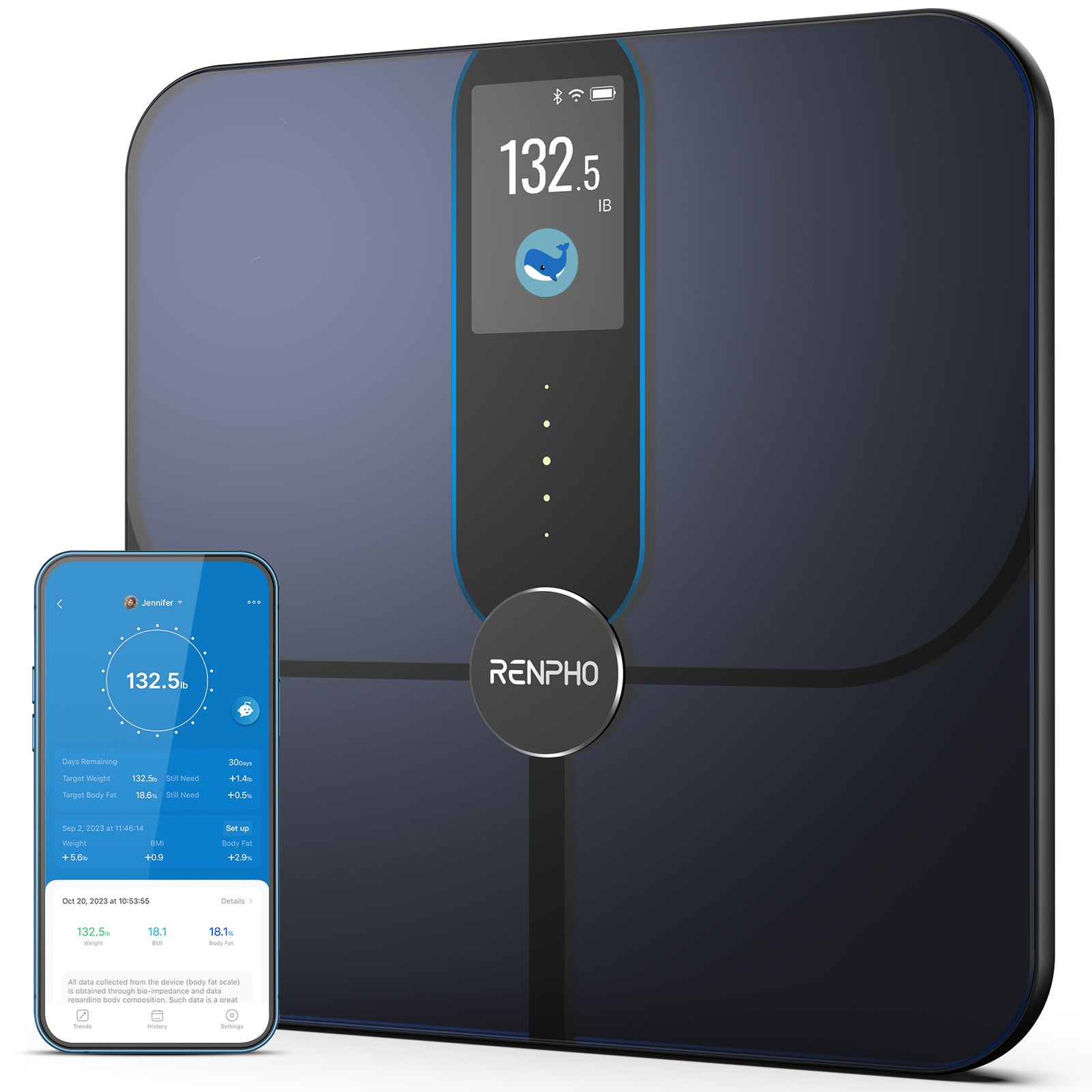 Renpho Digitale Personenwaage Elis Nova – Dunkelblau, gehärtetes Glas – 180 kg