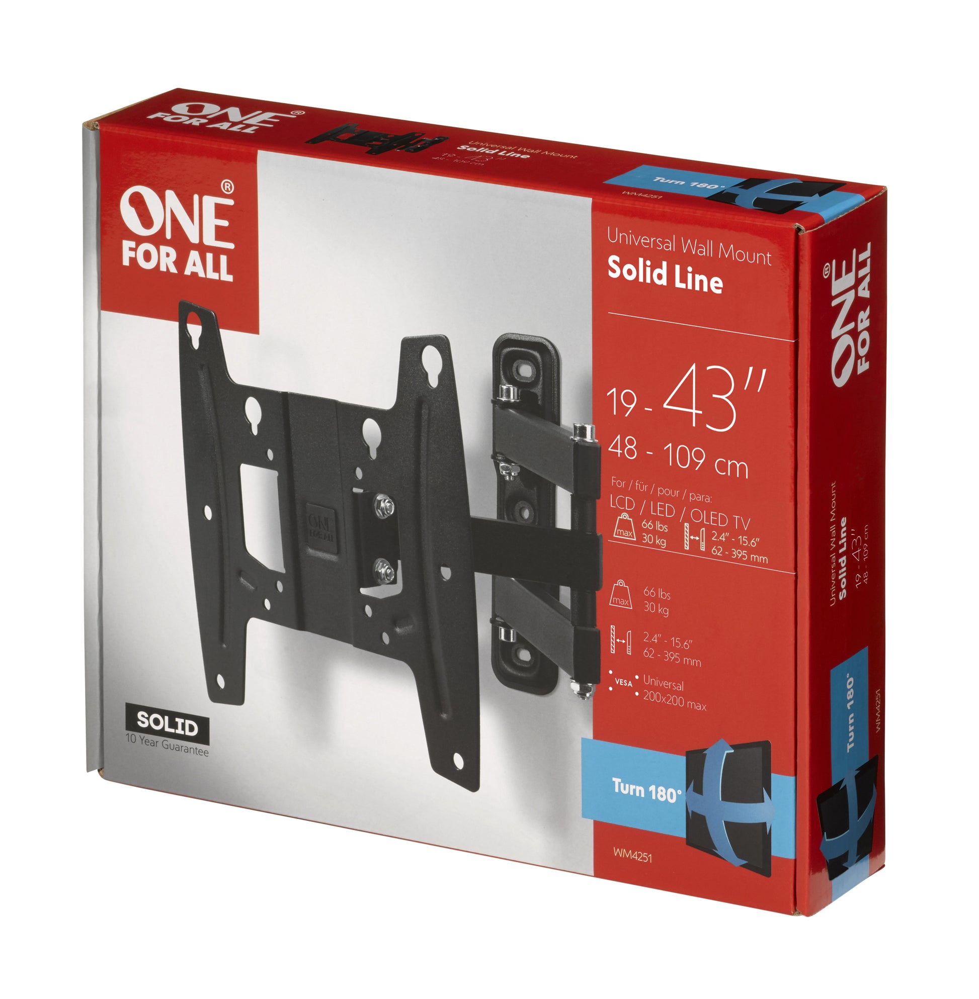 One For All Wandhalterung – Vollbeweglich – 19–43" – VESA 75×75–200×200 – bis 30 kg, Kabelmanagement – WM4251