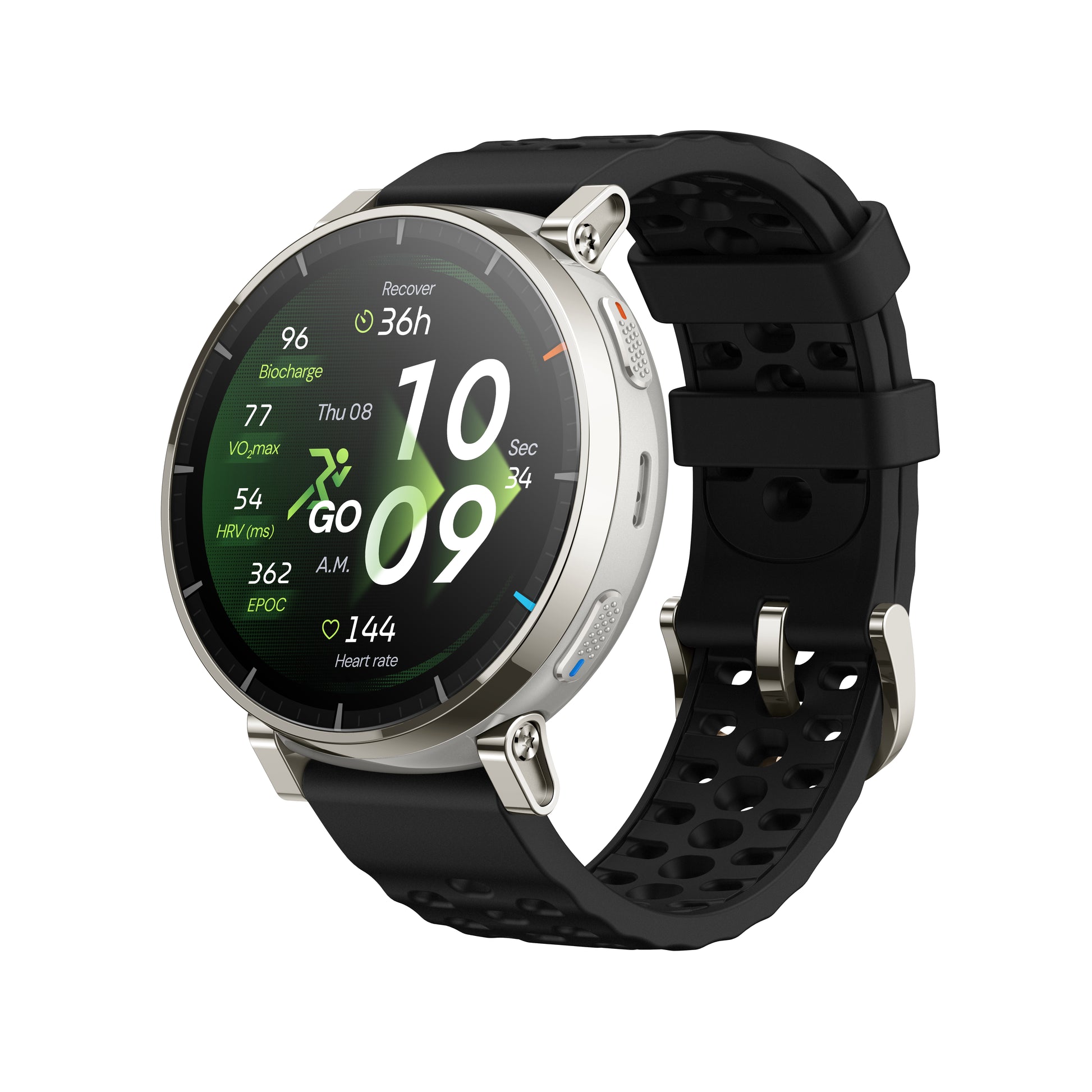 Amazfit Active 3 45 mm GPS – Aluminium Silber, Sportband, Schwarz, 50 m, für Android, iPhone