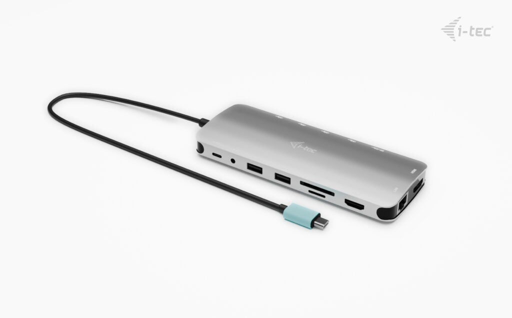 i-tec Metal Nano Dockingstation – USB-C, 2× HDMI, 1× DP, 3× USB-A, 5× USB-C, 140 W PD, GbE, SD/microSD, 3,5 mm