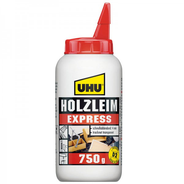 UHU Express D2 Holzleim stark – 750 ml, weiss, für Holz