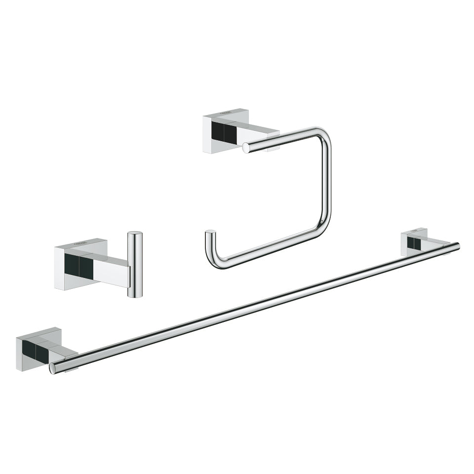 GROHE Handtuchhalter (Wand) Essentials Cube – Metall, Chrom, zum Schrauben, 3er-Set