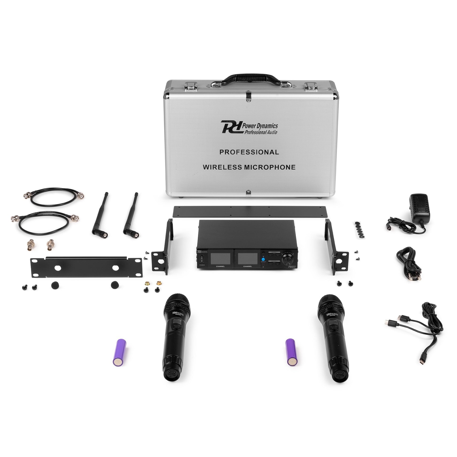 Power Dynamics PD522 – Bühnenmikrofon 2er-Set – XLR, Kabellos (500–530 MHz), Niere, 50–18'000 Hz, Schwarz