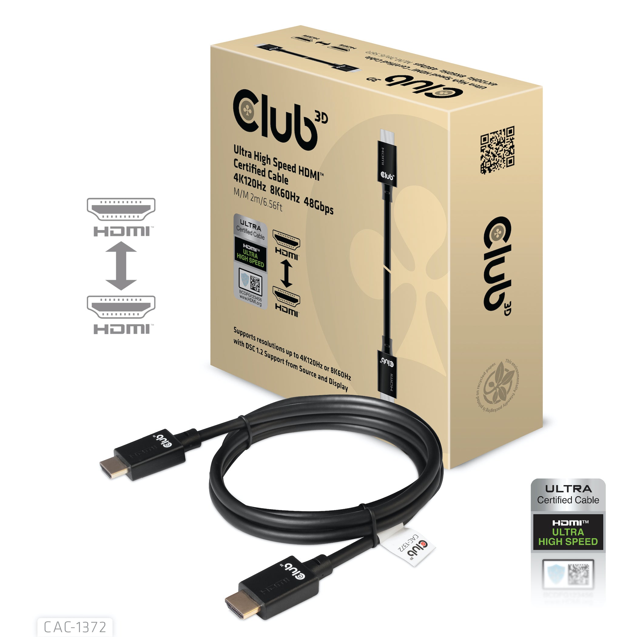 CLUB3D HDMI Kabel HDMI 2.1 8K 60 Hz – 2 m – ARC, Ethernet