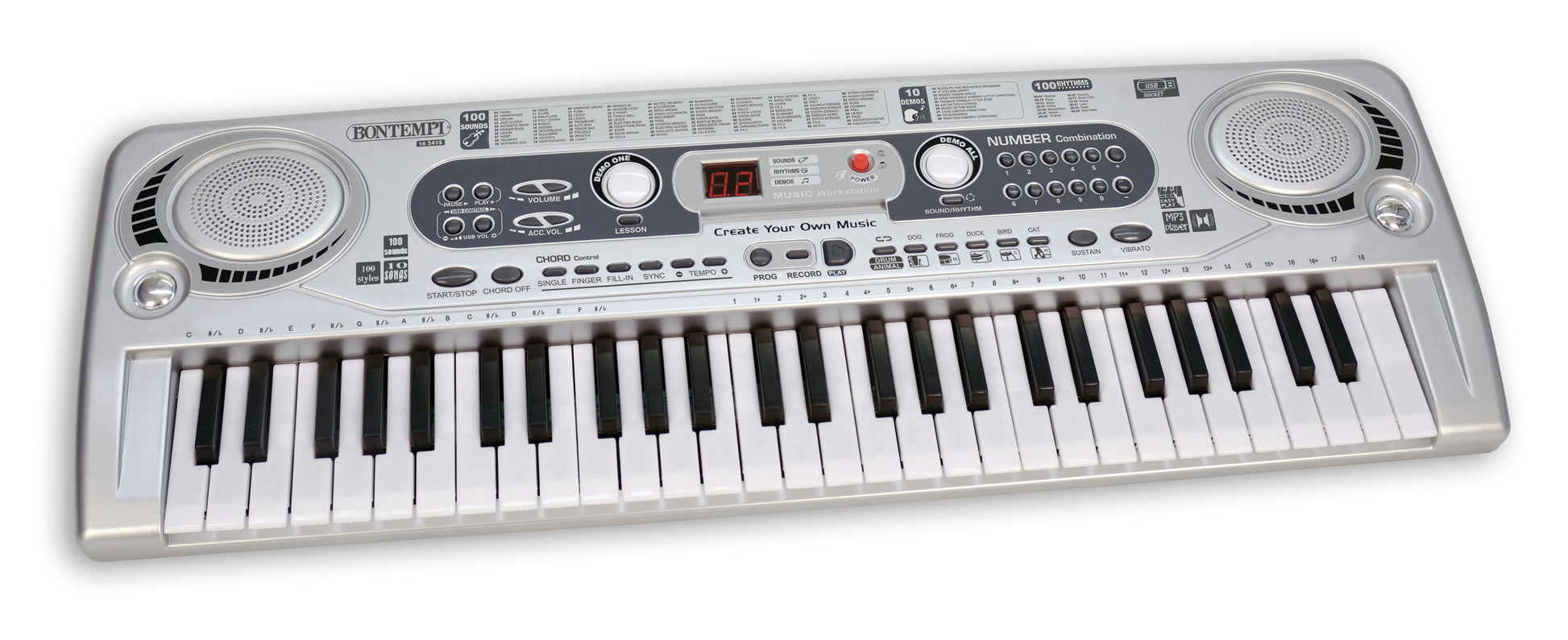 Bontempi Digitales Keyboard – 54 Tasten, 100 Melodien – ab 5 Jahren – Kunststoff, mehrfarbig – 6× AA