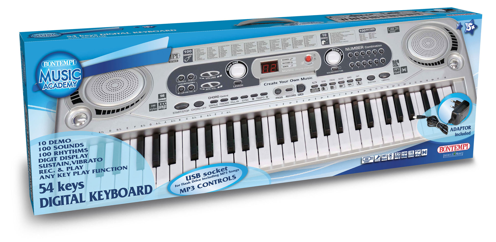 Bontempi Digitales Keyboard – 54 Tasten, 100 Melodien – ab 5 Jahren – Kunststoff, mehrfarbig – 6× AA