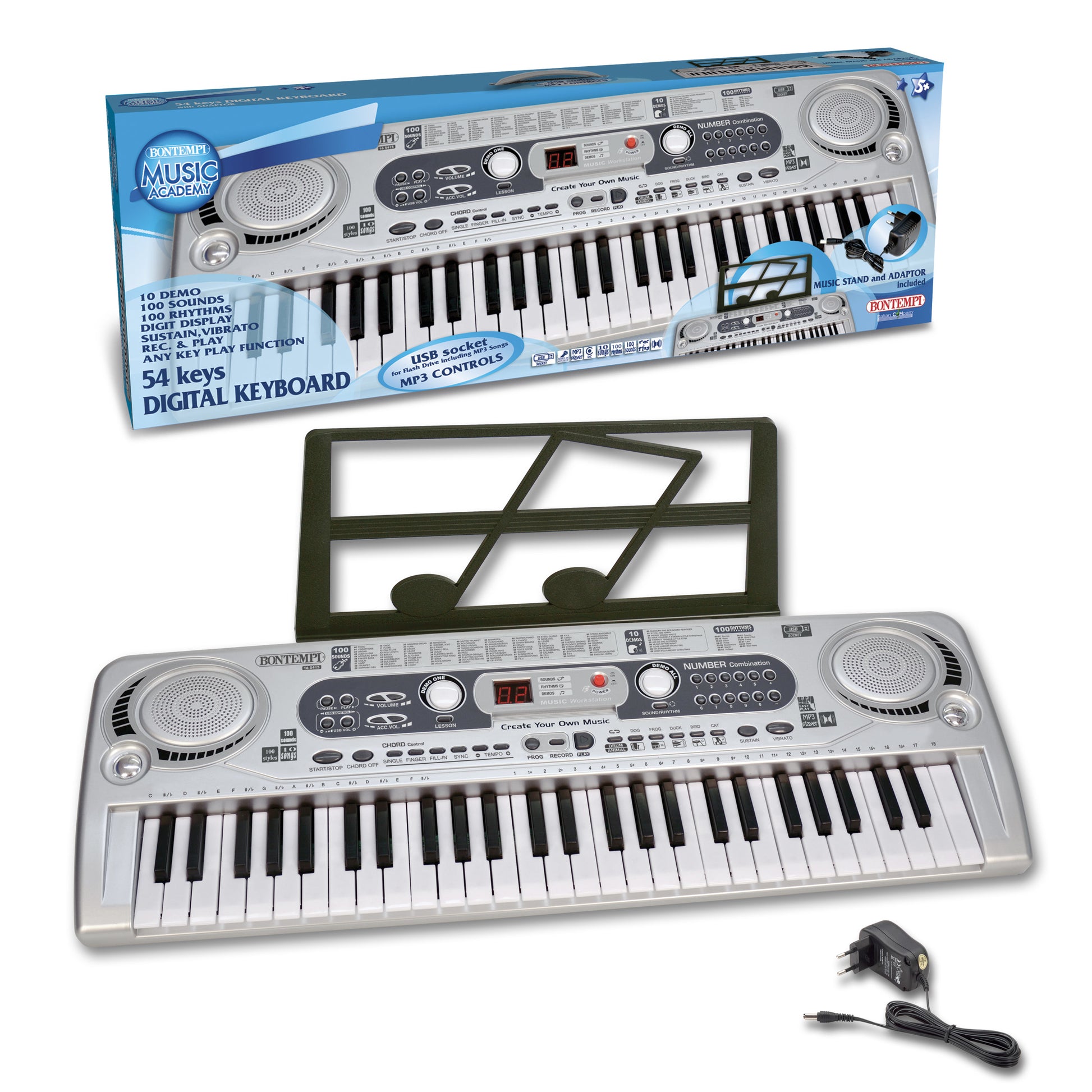 Bontempi Digitales Keyboard – 54 Tasten, 100 Melodien – ab 5 Jahren – Kunststoff, mehrfarbig – 6× AA