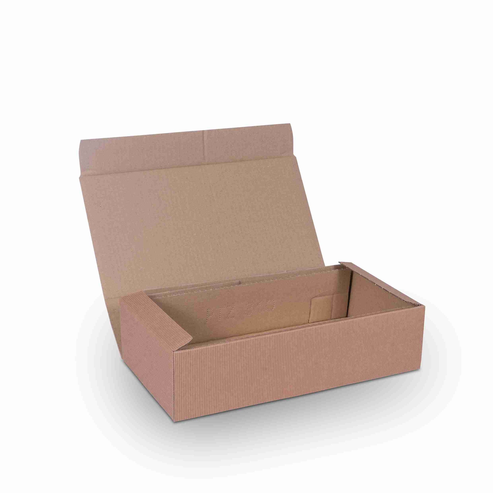 Model Weinpräsentkarton braun – Innenmass 180 × 360 × 90 mm – für 2 Flaschen – 1 Stk., ab 50 Stk.