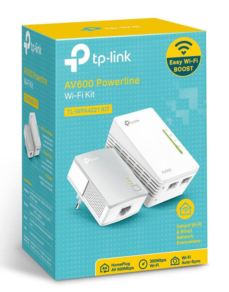 TP-Link TL-WPA4221 KIT – Powerline-Extender-Kit (AV600) – 600 Mbit/s, Wi-Fi 4, 3× RJ-45