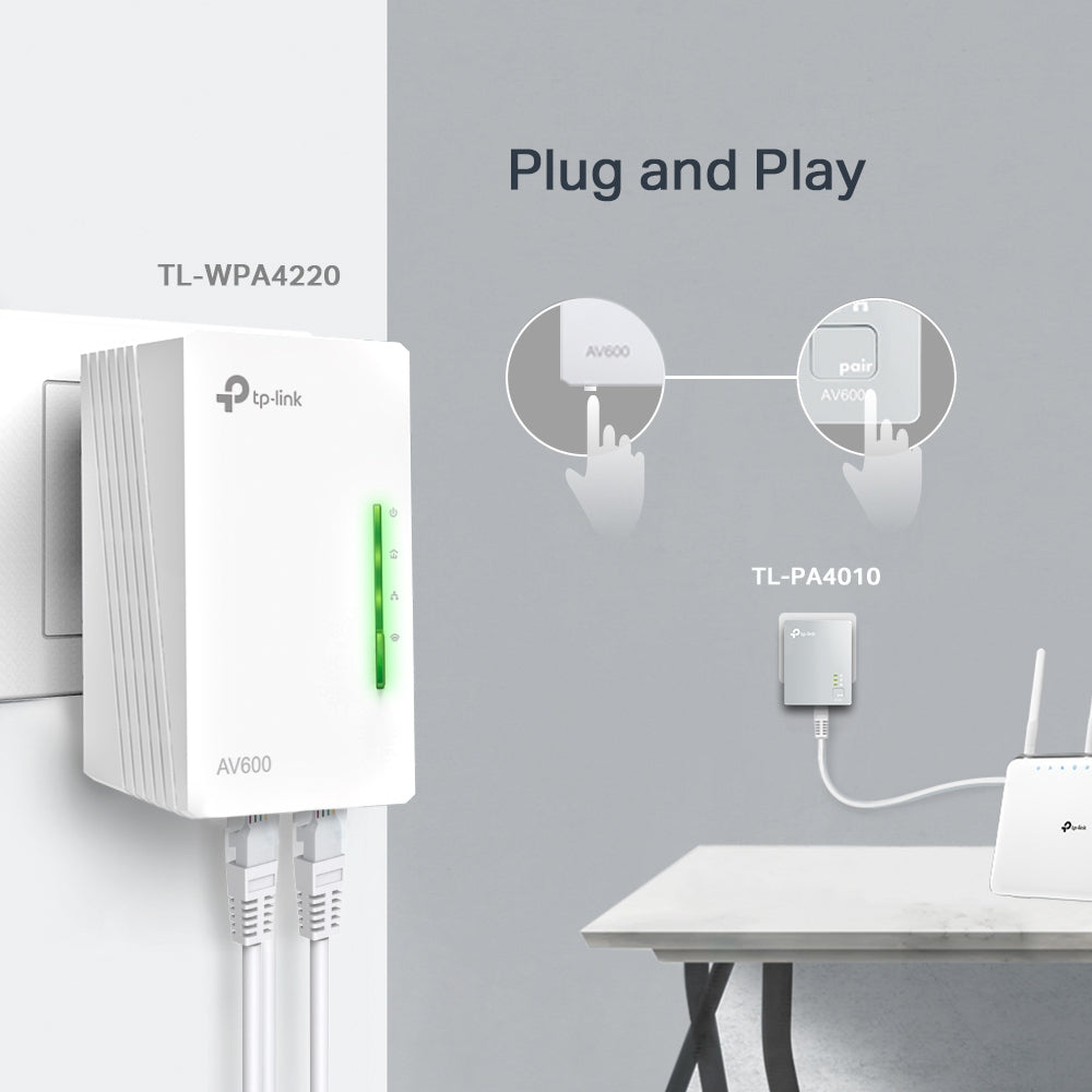 TP-Link TL-WPA4221 KIT – Powerline-Extender-Kit (AV600) – 600 Mbit/s, Wi-Fi 4, 3× RJ-45
