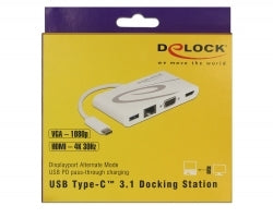 DeLOCK 87731 Dockingstation – USB-C, 1× HDMI, 1× VGA, 1× USB-A, GbE, für Windows/Mac/Android