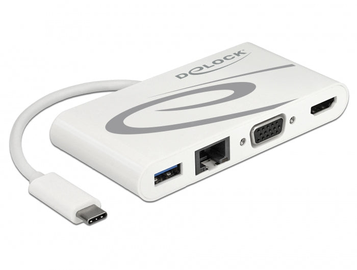 DeLOCK 87731 Dockingstation – USB-C, 1× HDMI, 1× VGA, 1× USB-A, GbE, für Windows/Mac/Android