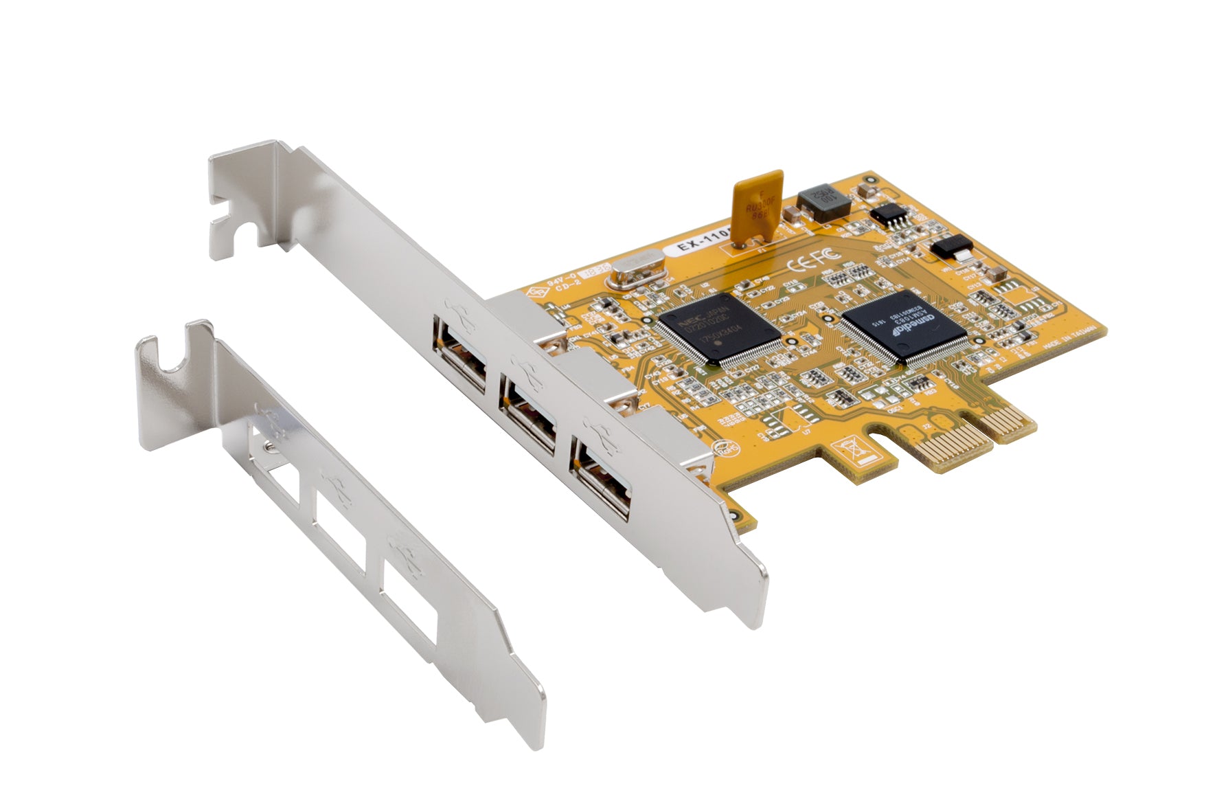 EXSYS EX-11053 PCIe USB 2.0 Karte – 3× USB-A extern, PCIe 1.1, NEC D720102GC, Low Profile, für Windows/Mac OS