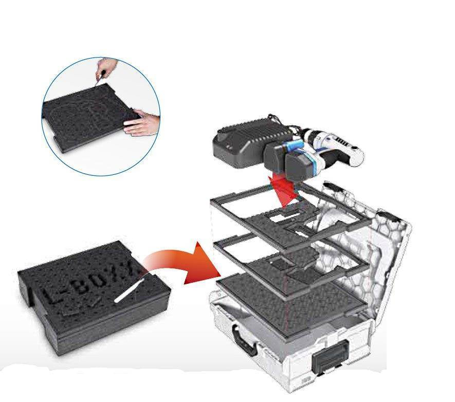 L-BOXX 136 Schnitteinlage – mit 6 genoppten EPP-Platten (15 mm), inkl. Messer, schwarz, für L-BOXX