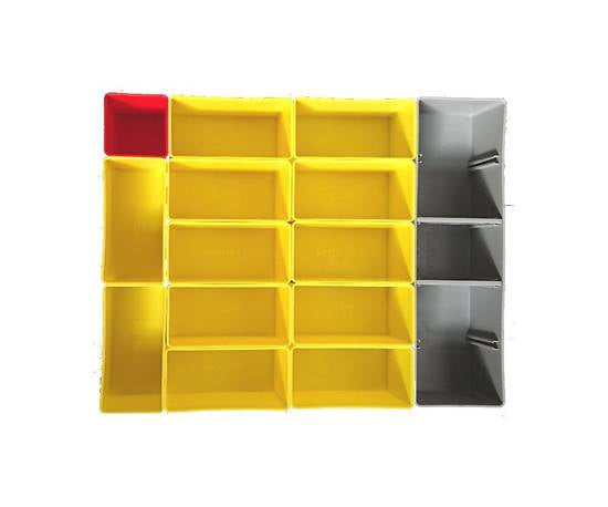 L-BOXX Insetboxenset – 14-teilig, mit 2 Trennwänden, grau/rot/gelb, Kunststoff – für L-BOXX 72