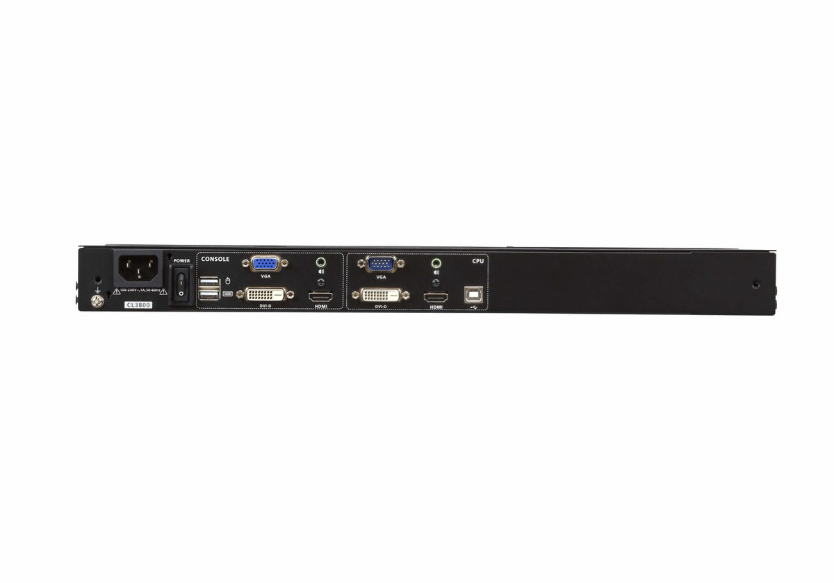 ATEN CL3800 – Rack-LCD-Konsole 18,5" – 5-Port KVM, HDMI/DVI/VGA, 1920 × 1200, Audio, DE-Layout – 1U