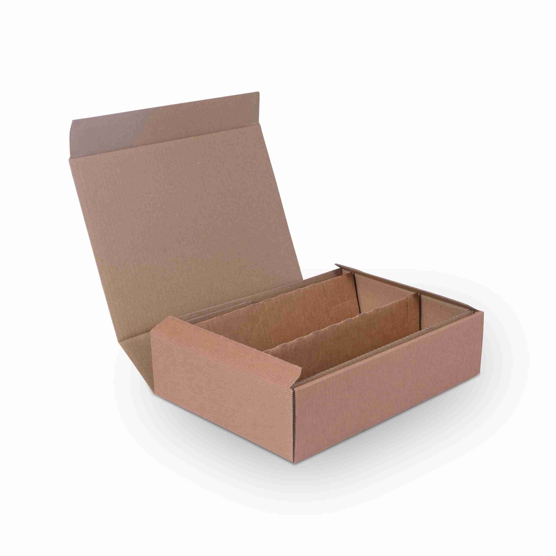 Model Weinpräsentkarton Wellpappe braun – Innenmass 250 × 360 × 90 mm – für 3 Flaschen – 1 Stk., ab 20 Stk.