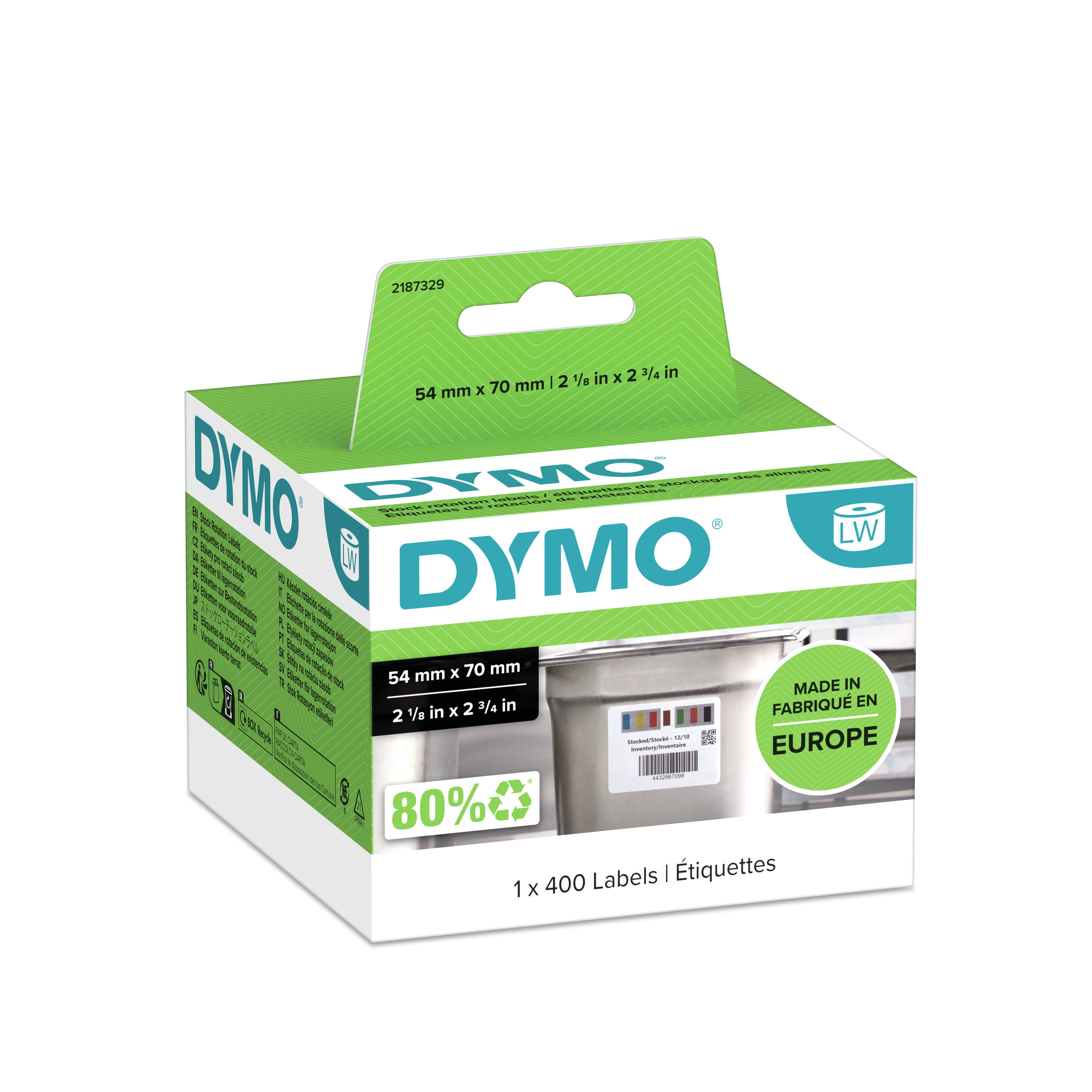 DYMO Etiketten (Rolle) 70 × 54 mm – Papier, weiss – wiederablösbar – 400 Etiketten/Rolle – für LabelWriter