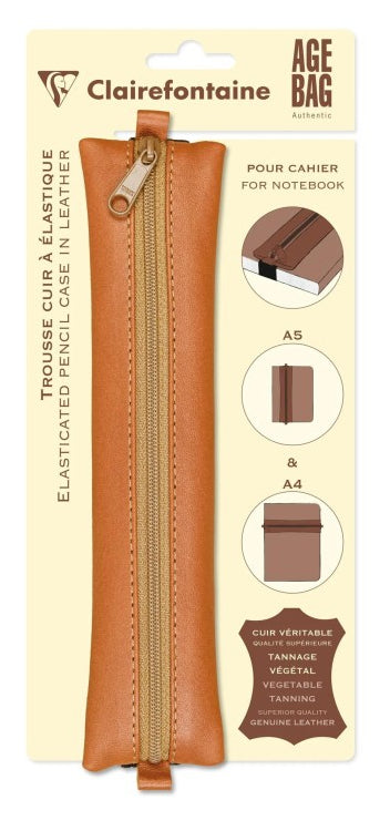 Clairefontaine AgeBag – Schlamperetui, leer, beige, Leder, 20 × 4,5 cm