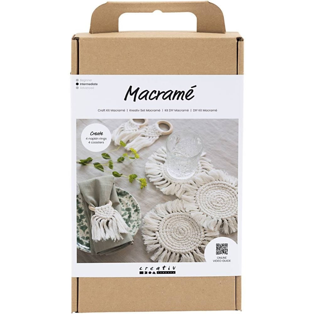 Creativ Company Makramee-Set – Tischdekoration – 2-teilig – ab 10 Jahren – Garn, Buche