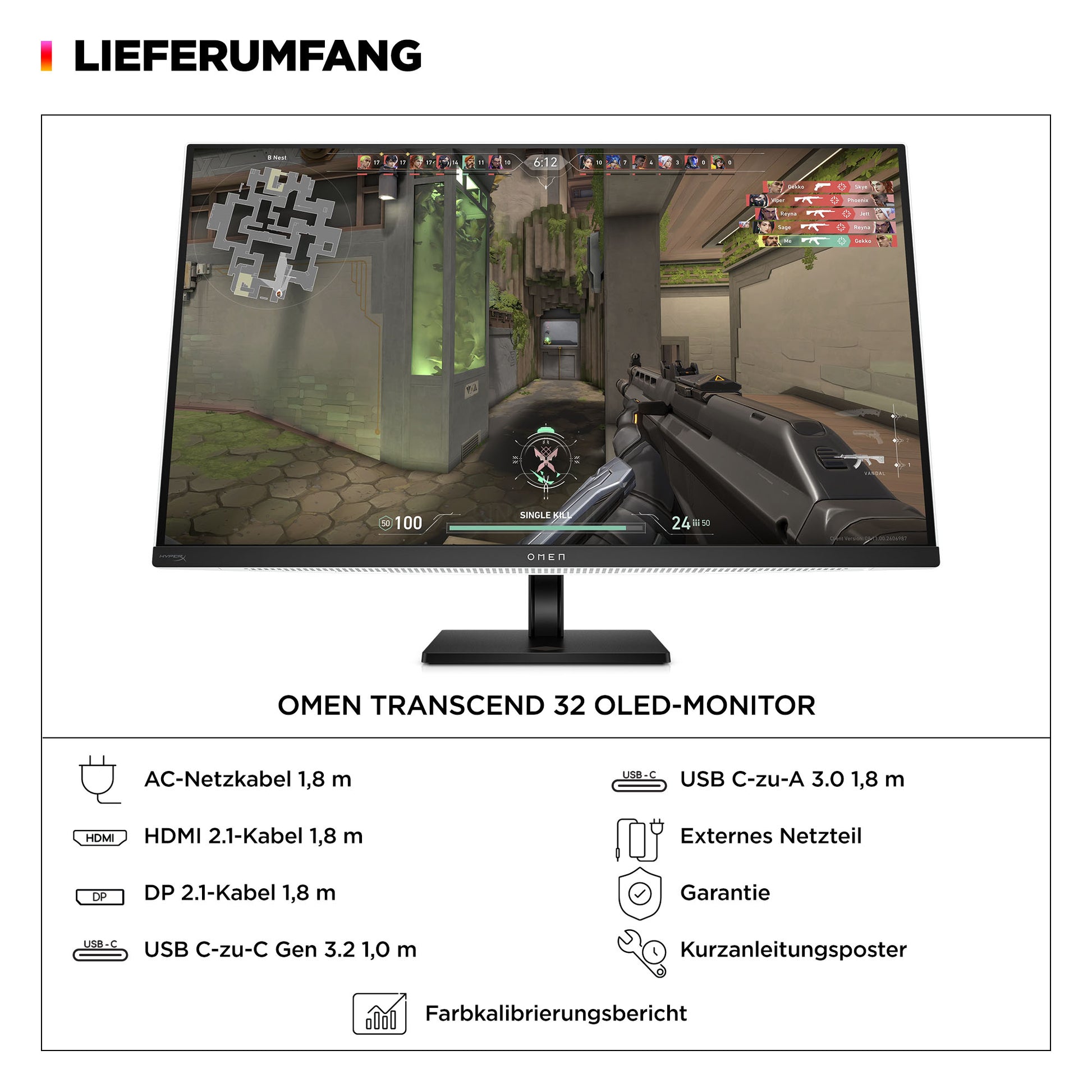 HP OMEN Transcend – 31,5", 3840 × 2160 (4K), OLED, 240 Hz, USB-C 140 W, KVM, DisplayHDR 400 True Black