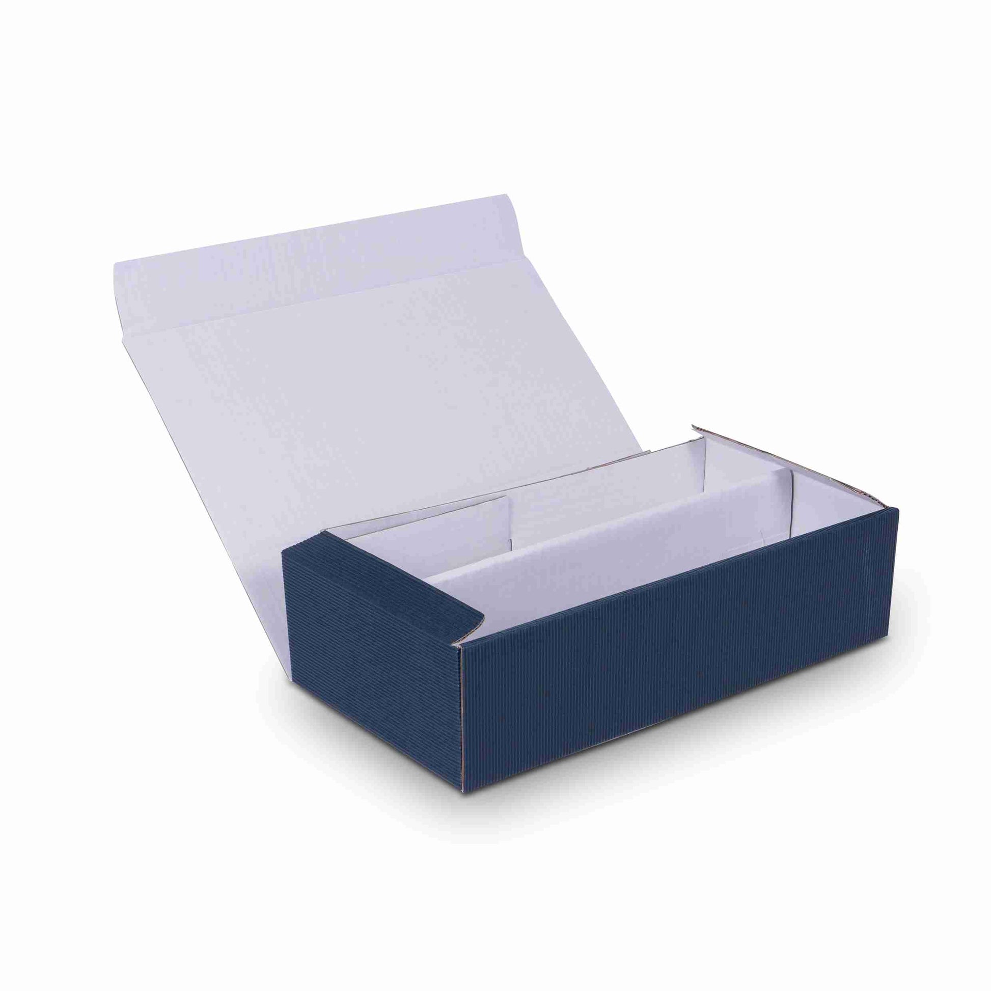 Weinpräsentkarton dunkelblau – Innenmass 360 × 90 × 180 mm – für 2 Flaschen – 1 Stk., ab 20 Stk.