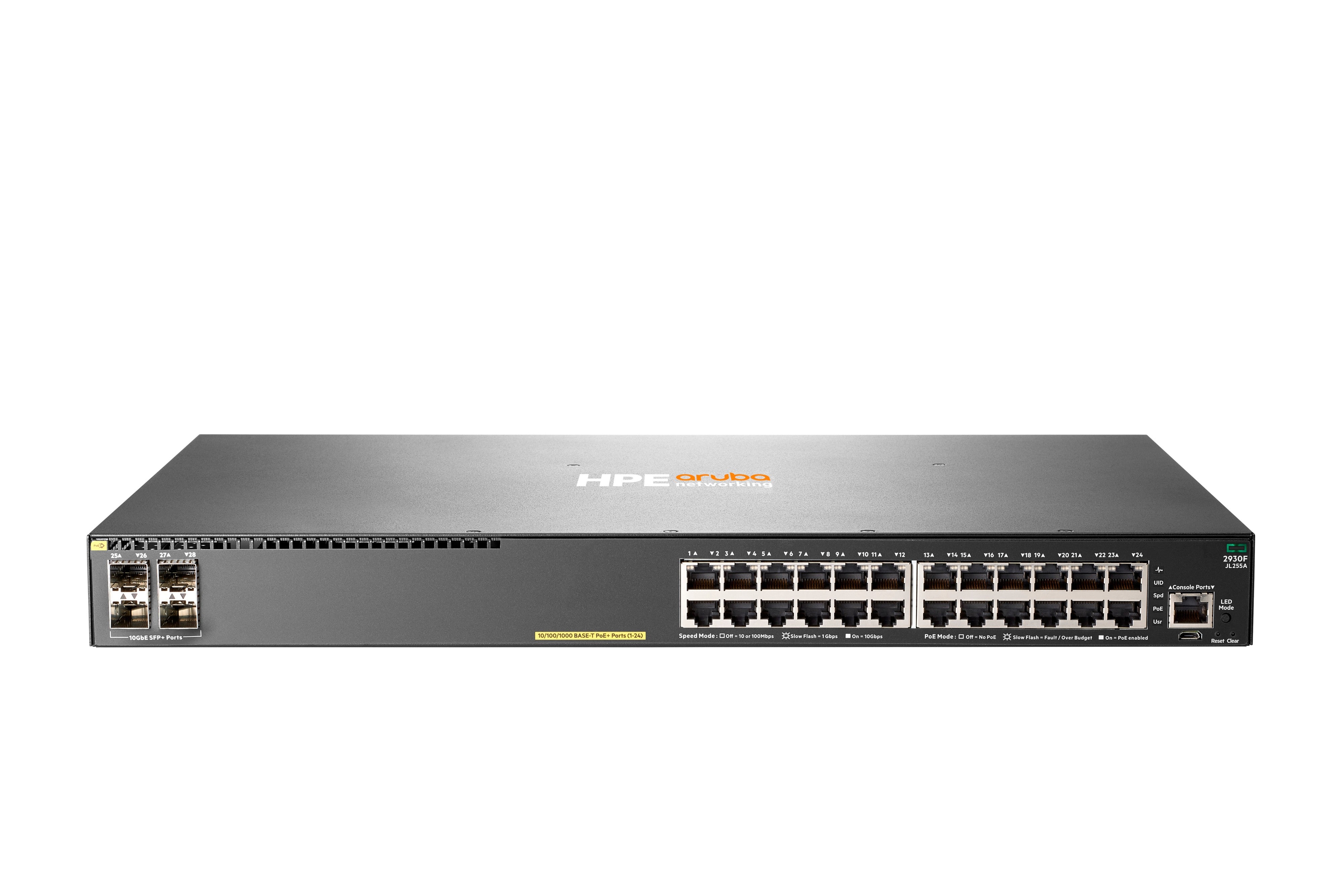 HPE 2930F-24G – Managed Switch – 24×GbE, 4×SFP+, L3, PoE+ 370 W, 1U