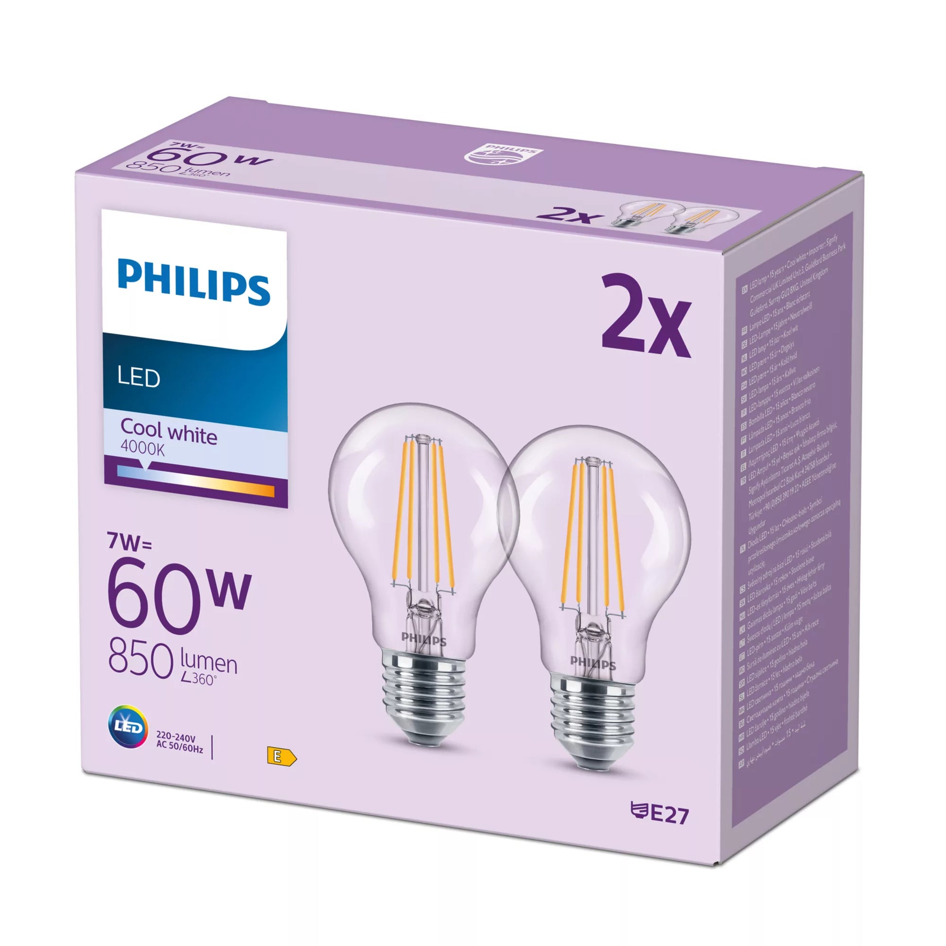 Philips by Signify Philips LED-Leuchtmittel E27 A-Form – Neutralweiss 4000 K, 850 lm, 7 W – 1 Stk. – Transparent