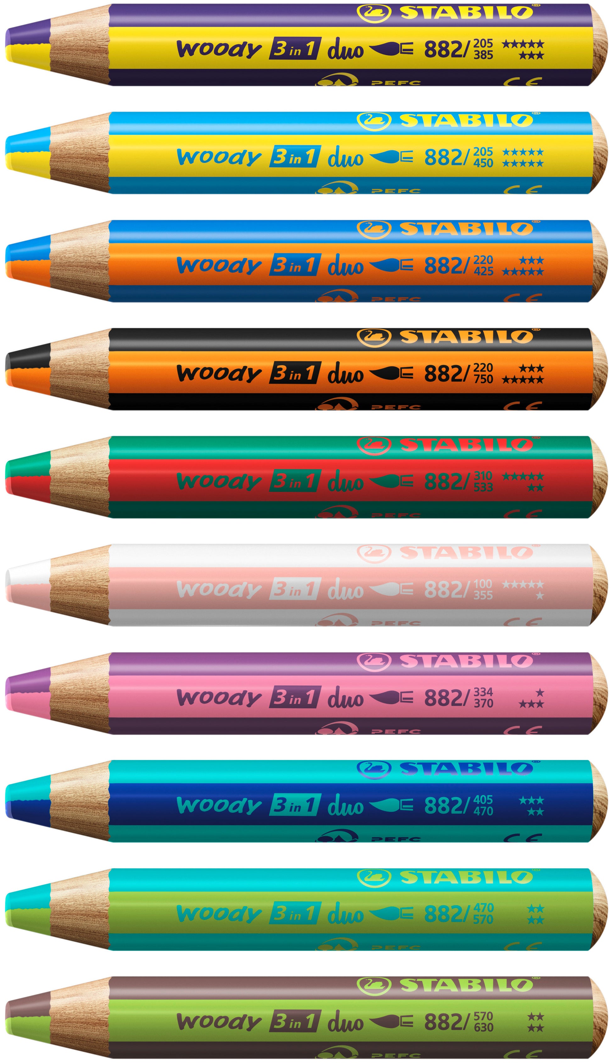 STABILO woody 3 in 1 Duo – 5 Duofarben, mit Spitzer