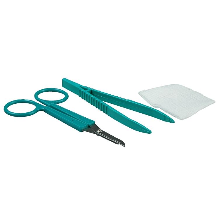 Medical device Erste-Hilfe-Set Fadenentfernung steril – Pinzette (grün), Littauer Fadenschere, Mullkompresse 5 × 5 cm (8-fach)