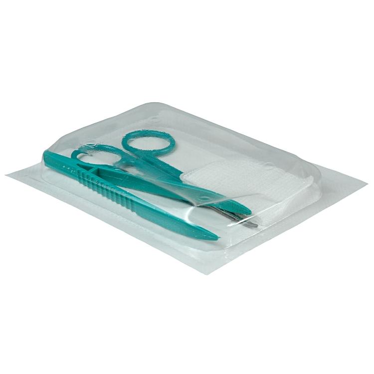 Medical device Erste-Hilfe-Set Fadenentfernung steril – Pinzette (grün), Littauer Fadenschere, Mullkompresse 5 × 5 cm (8-fach)