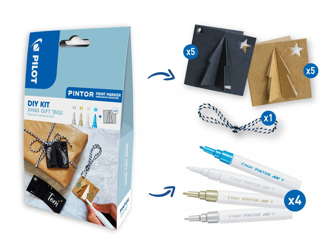 Pilot Bastelset Pintor Xmas Tischkarten – 4 Pigment Marker, 12 Kartonvorlagen