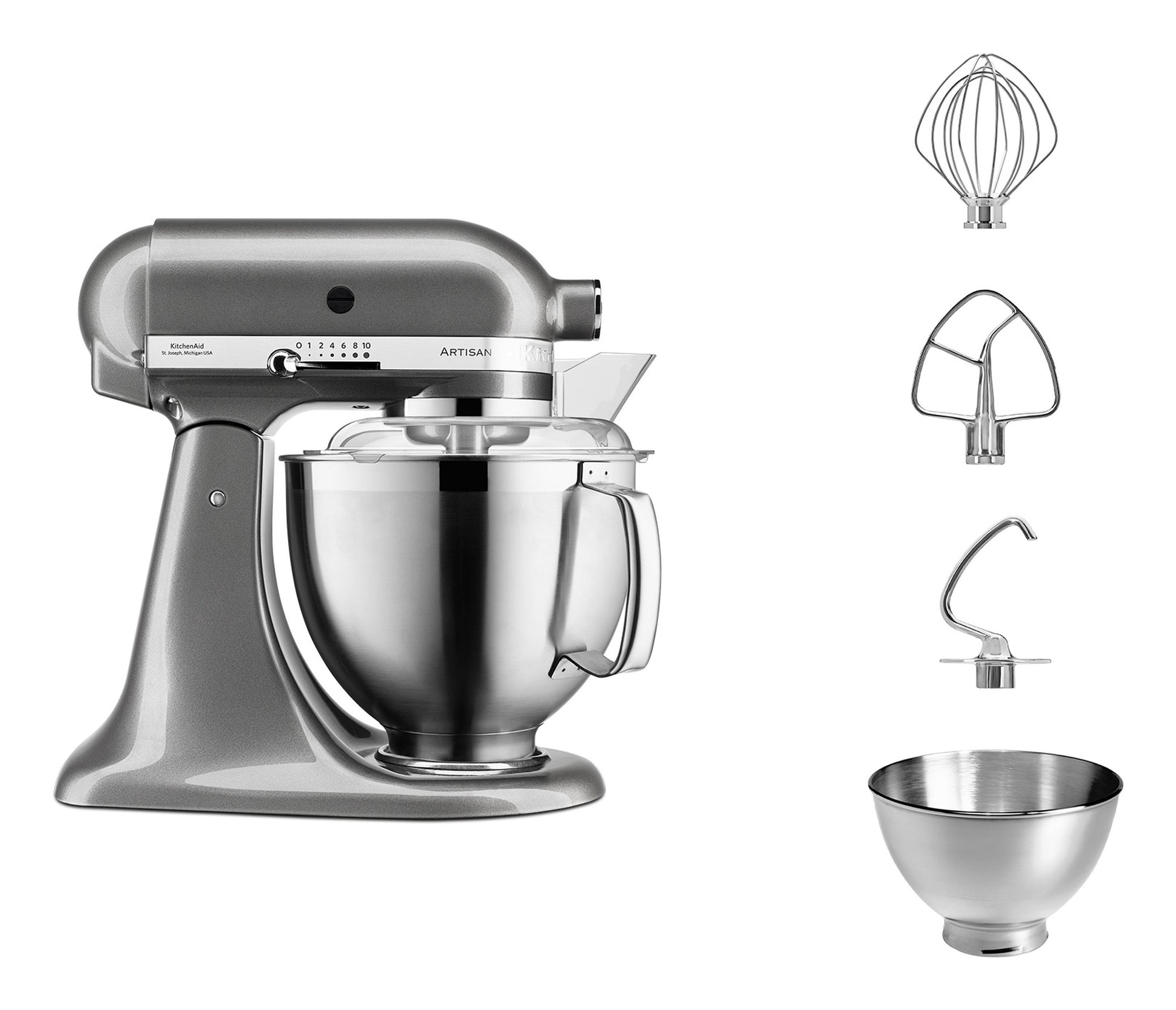 KitchenAid Artisan Standmixer 5KSM185PS – 4,8 l, 300 W, 10 Geschwindigkeiten, Planetenrotation – Silber