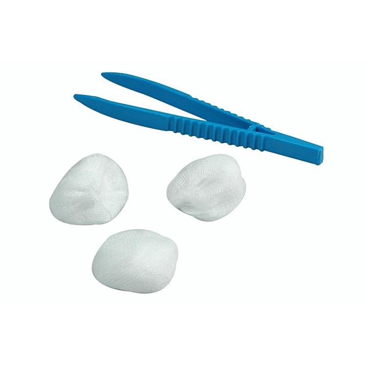 Medical device Erste-Hilfe-Set – 3 Mulltupfer pflaumengross, 1 blaue Pinzette