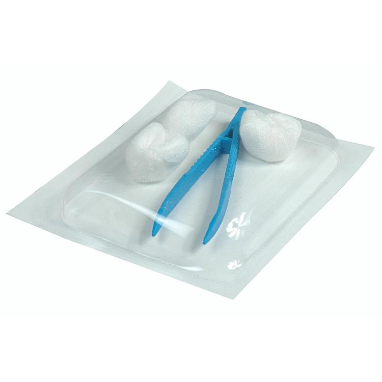 Medical device Erste-Hilfe-Set – 3 Mulltupfer pflaumengross, 1 blaue Pinzette