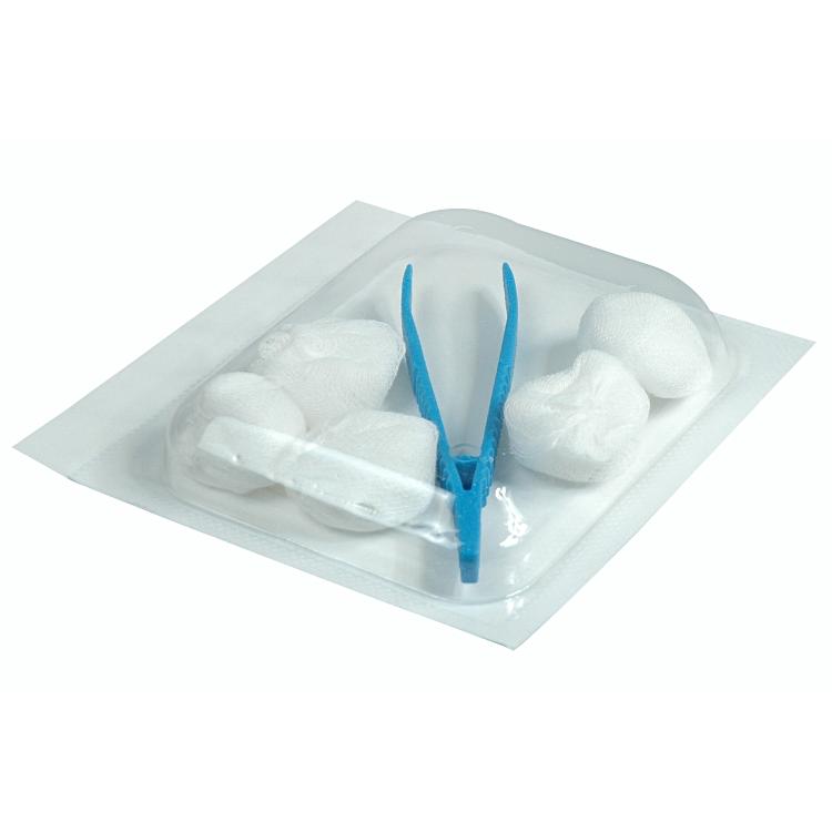 Medical device Erste-Hilfe-Set Set 3 steril – 5 Mulltupfer (pflaumengross), 1 Pinzette (blau)
