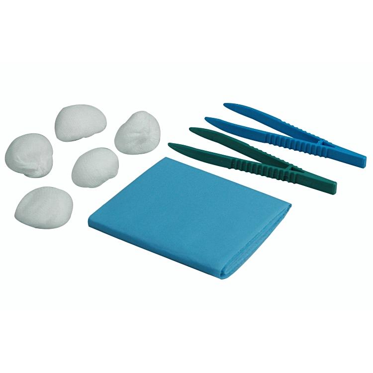 Medical device Erste-Hilfe-Set steril – 5 Mulltupfer, Abdecktuch 33 × 45 cm, 2 Pinzetten (grün, blau)
