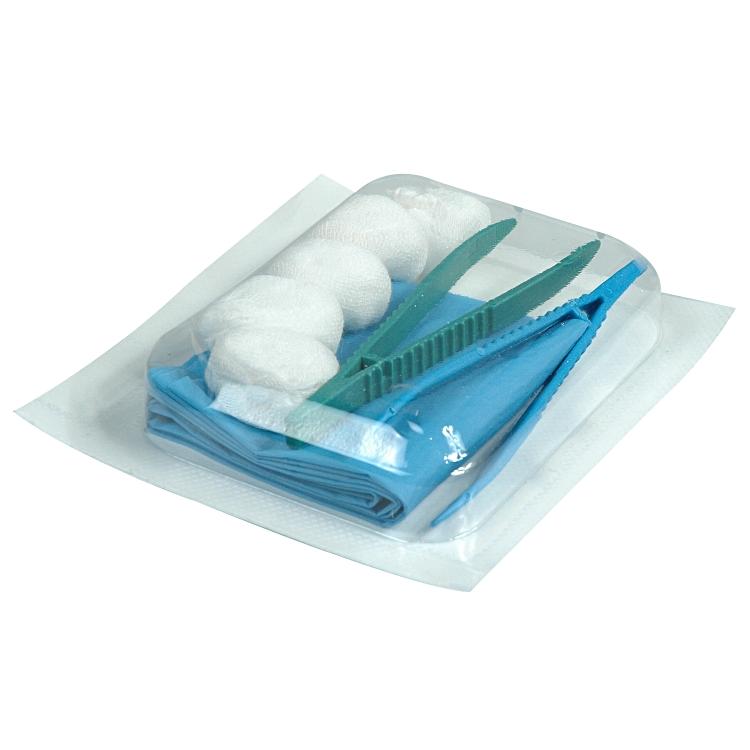 Medical device Erste-Hilfe-Set steril – 5 Mulltupfer, Abdecktuch 33 × 45 cm, 2 Pinzetten (grün, blau)
