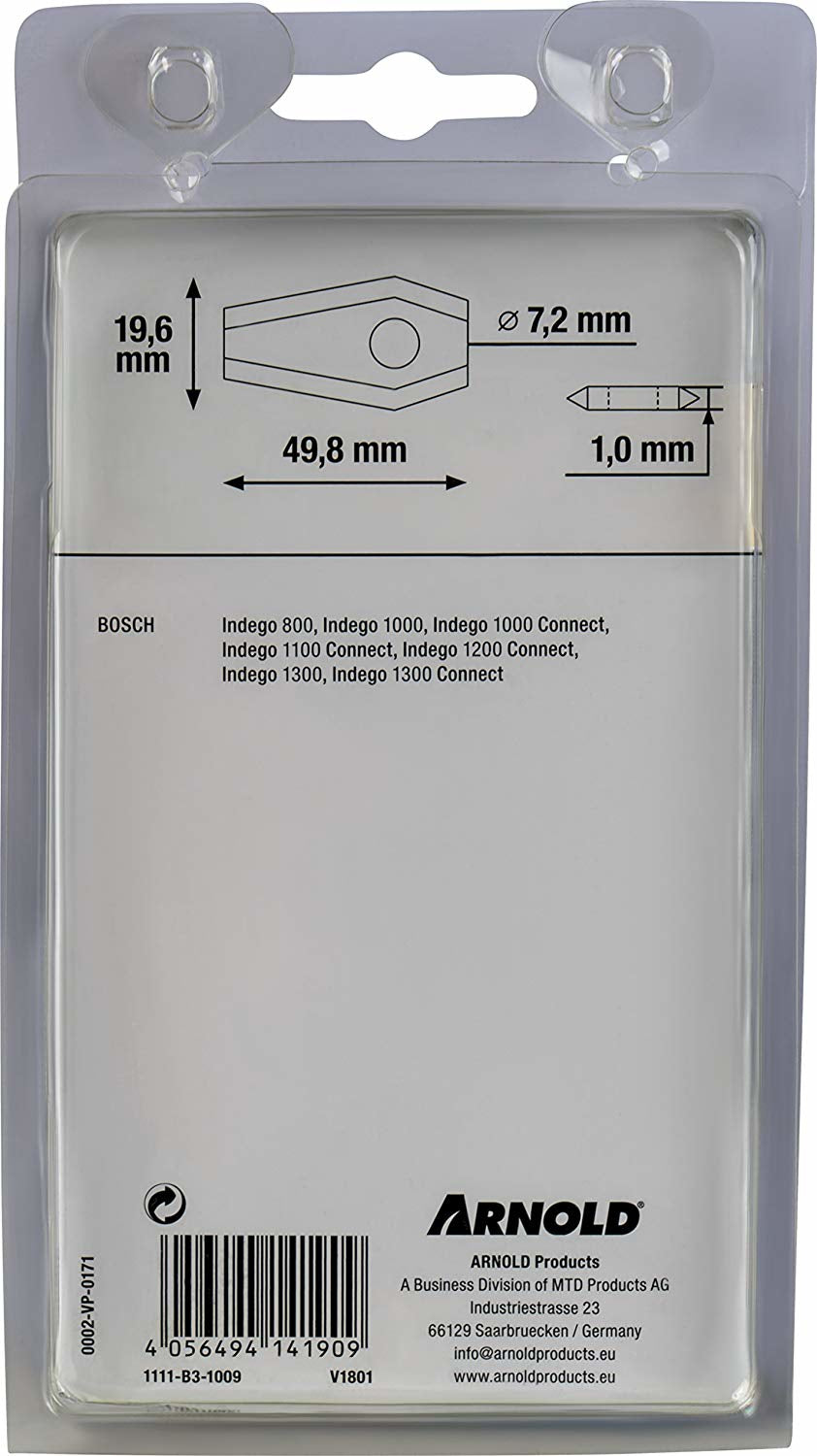 ARNOLD Ersatzmesser 49,8 × 19,6 × 1 mm Carbon, TiN – 9 Stk – für Bosch Indego 800, 1000, 1000 Connect und andere