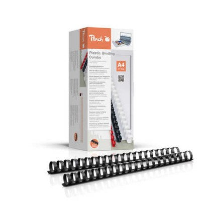 Peach CombBind Plastikbinderücken – A4 – Ø 22 mm – 21 Ringe – bis 210 Blatt, Schwarz – 50 Stk.