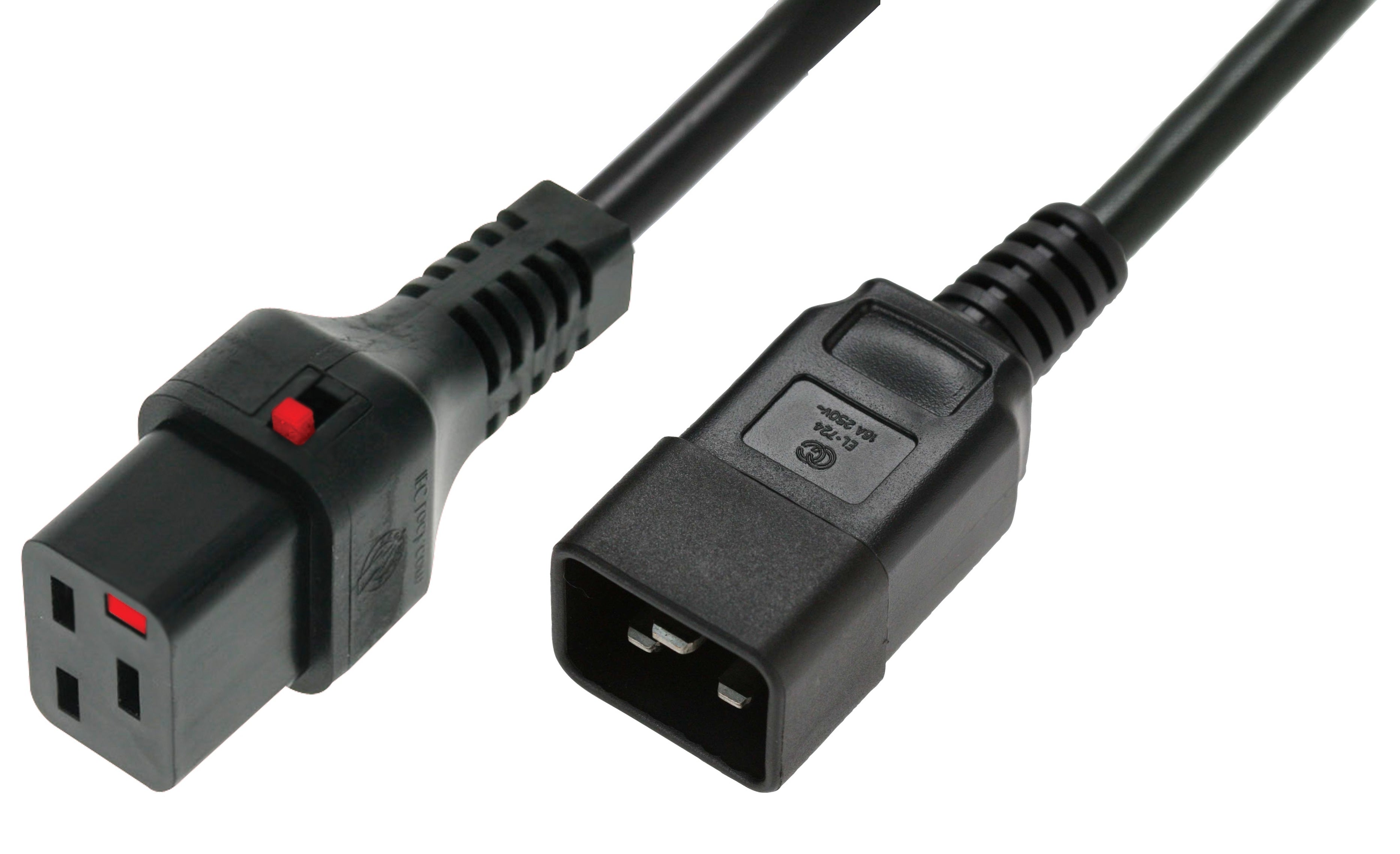 IEC LOCK Netzkabel – IEC C20 zu IEC C19, 2 m, 16 A, Schwarz