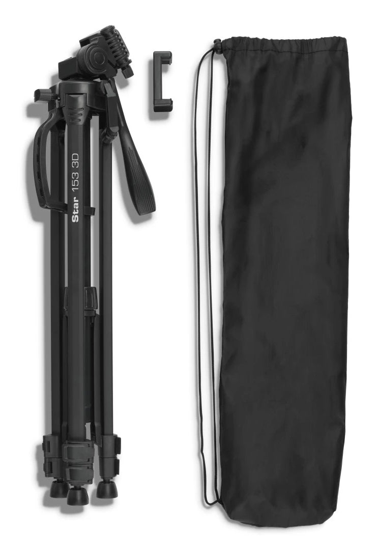 Hama Star 153 3D Dreibeinstativ – bis 153 cm, 3 kg – 1/4" Gewinde – Smartphone-Haltebreite 5,8–8,3 cm – Schwarz