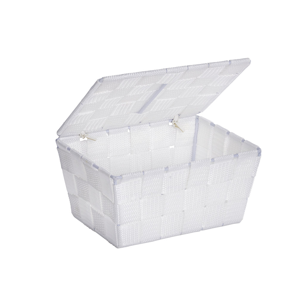 WENKO Aufbewahrungsbox Adria – Metall, Polypropylen (PP), mit Deckel, 19×14×10 cm, Weiss