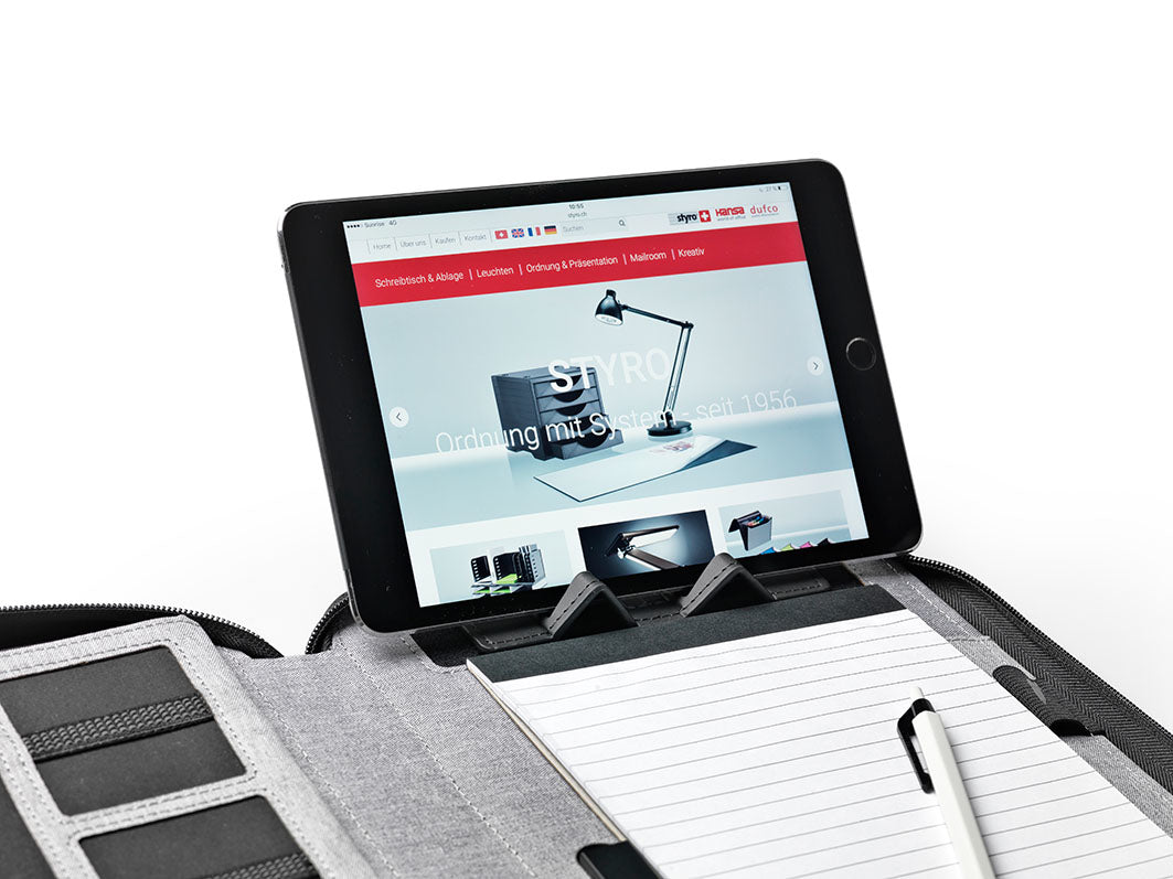 Dufco Konferenzmappe 48-2016.000, für A5, für Tablets bis 10", Powerbank 5000 mAh – Textil – Grau
